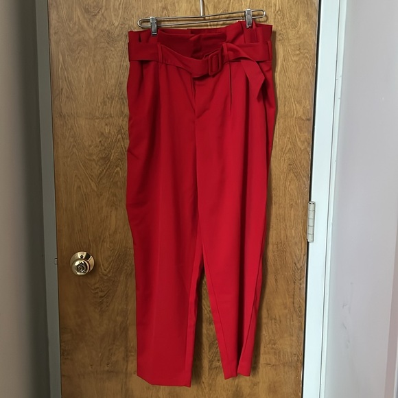 H&M Red Belted Pleated Trouser size 16 - Picture 8 of 11